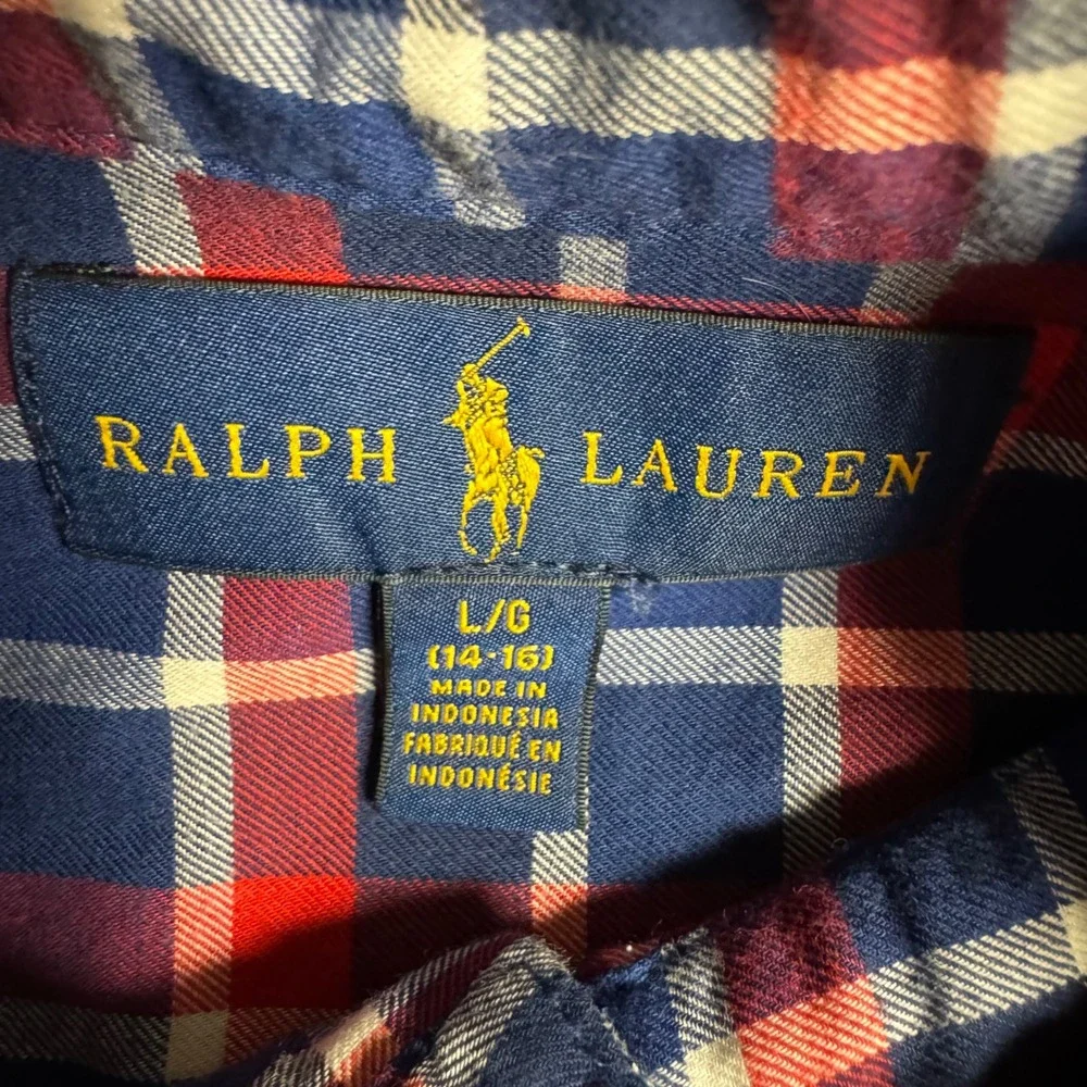 Kids Ralph Lauren Plaid Button Down Shirt‎ Long Sleeve Blue Red White Size L G
